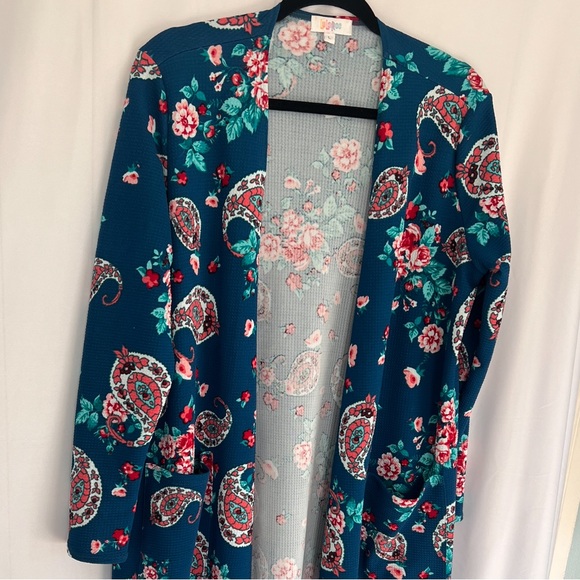 LuLaRoe Tops - Duster w/ pockets. Blue and paisley patterned, LuLaRoe size large